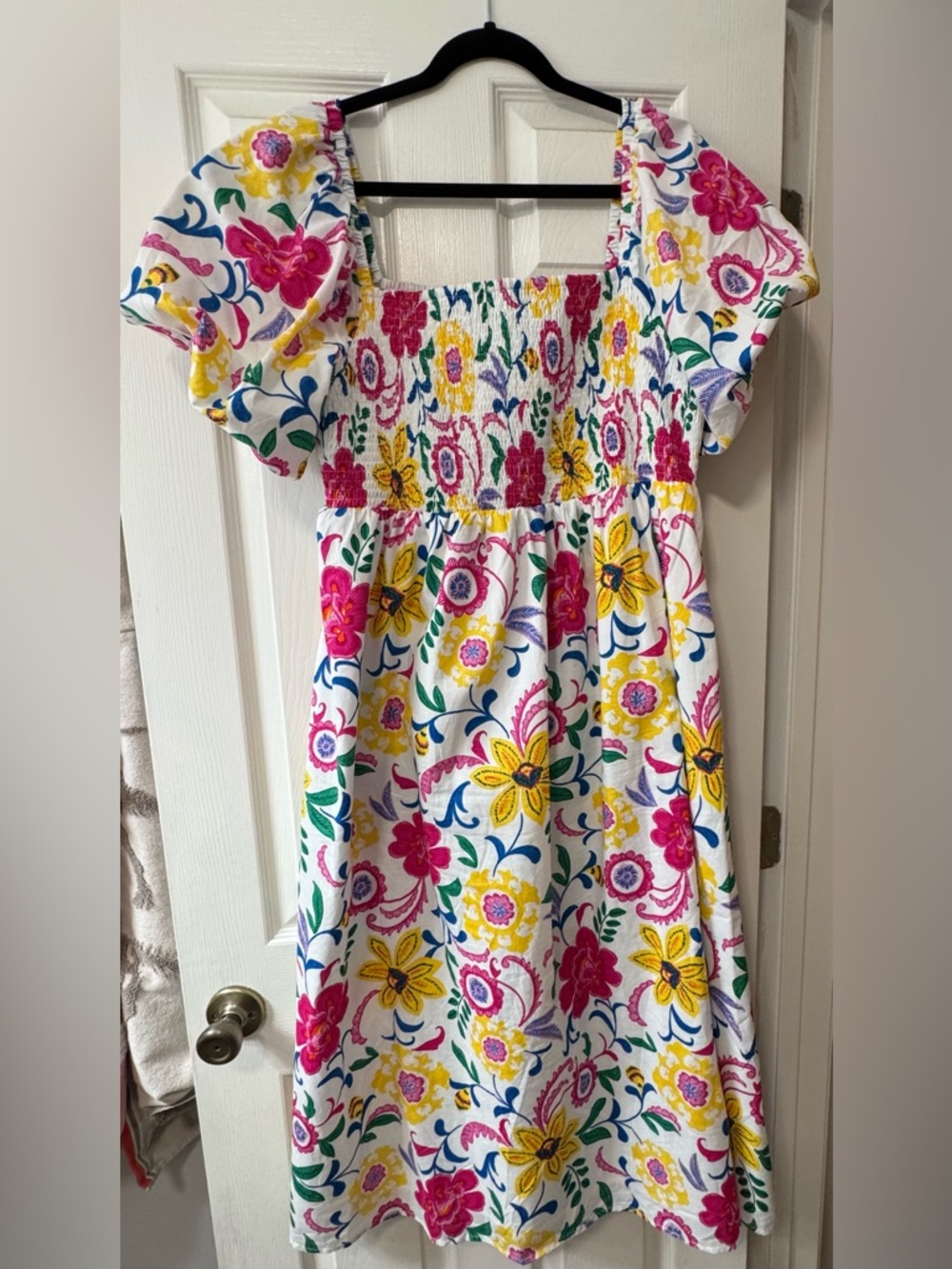 Sugarlips White Floral Midi Dress with Pink and Yellow Flowers - Picture 2 of 2